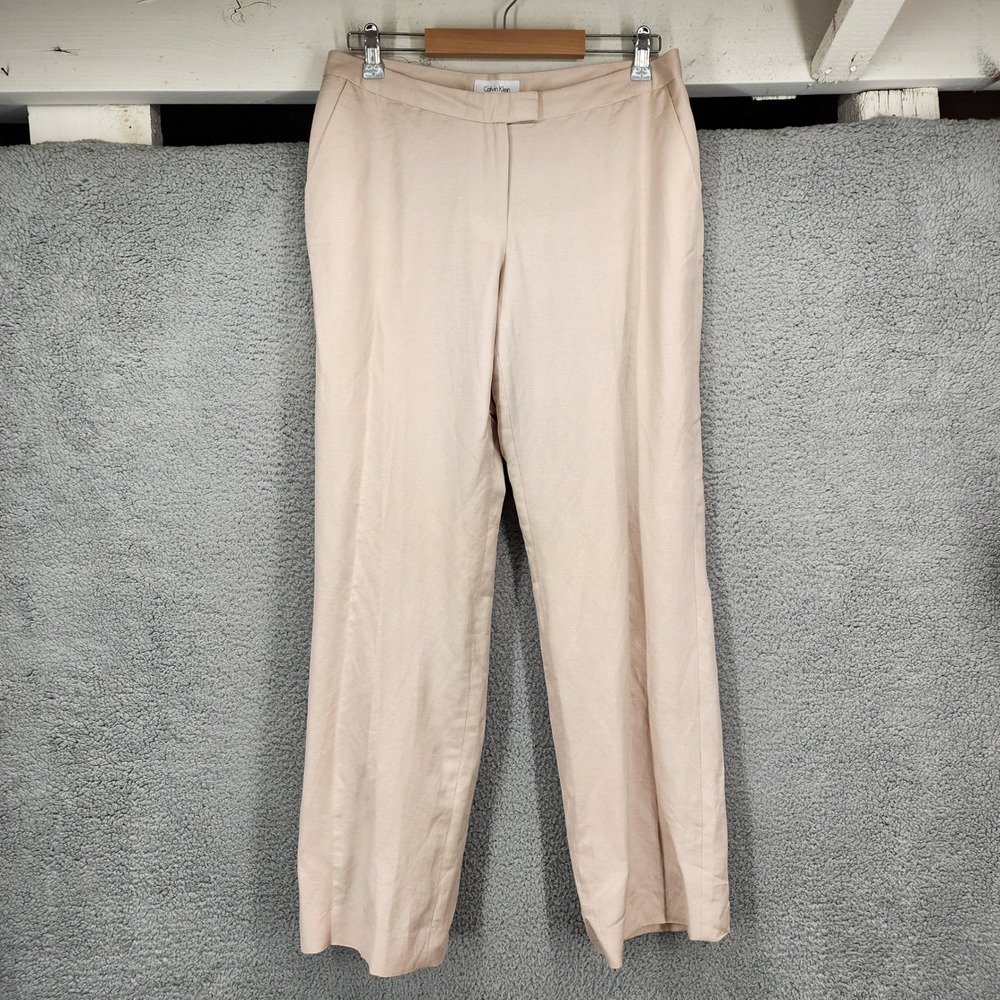 Calvin Klein Womens Pink Linen Blend Wide Leg Dress Pants Size 8